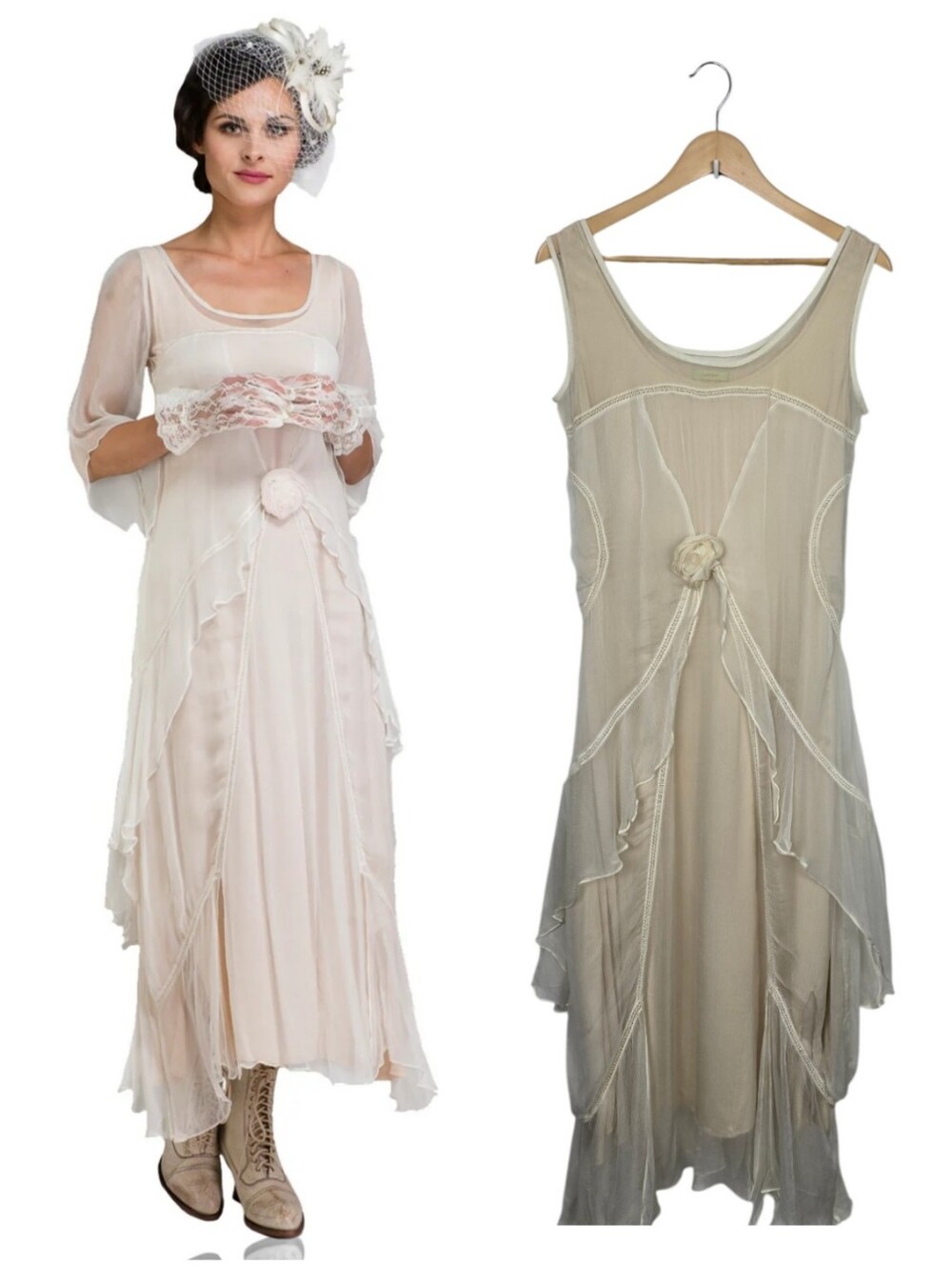 Nataya Great Gatsby Sleeveless Layered Party Dress Rose Tea Length Ivory Medium